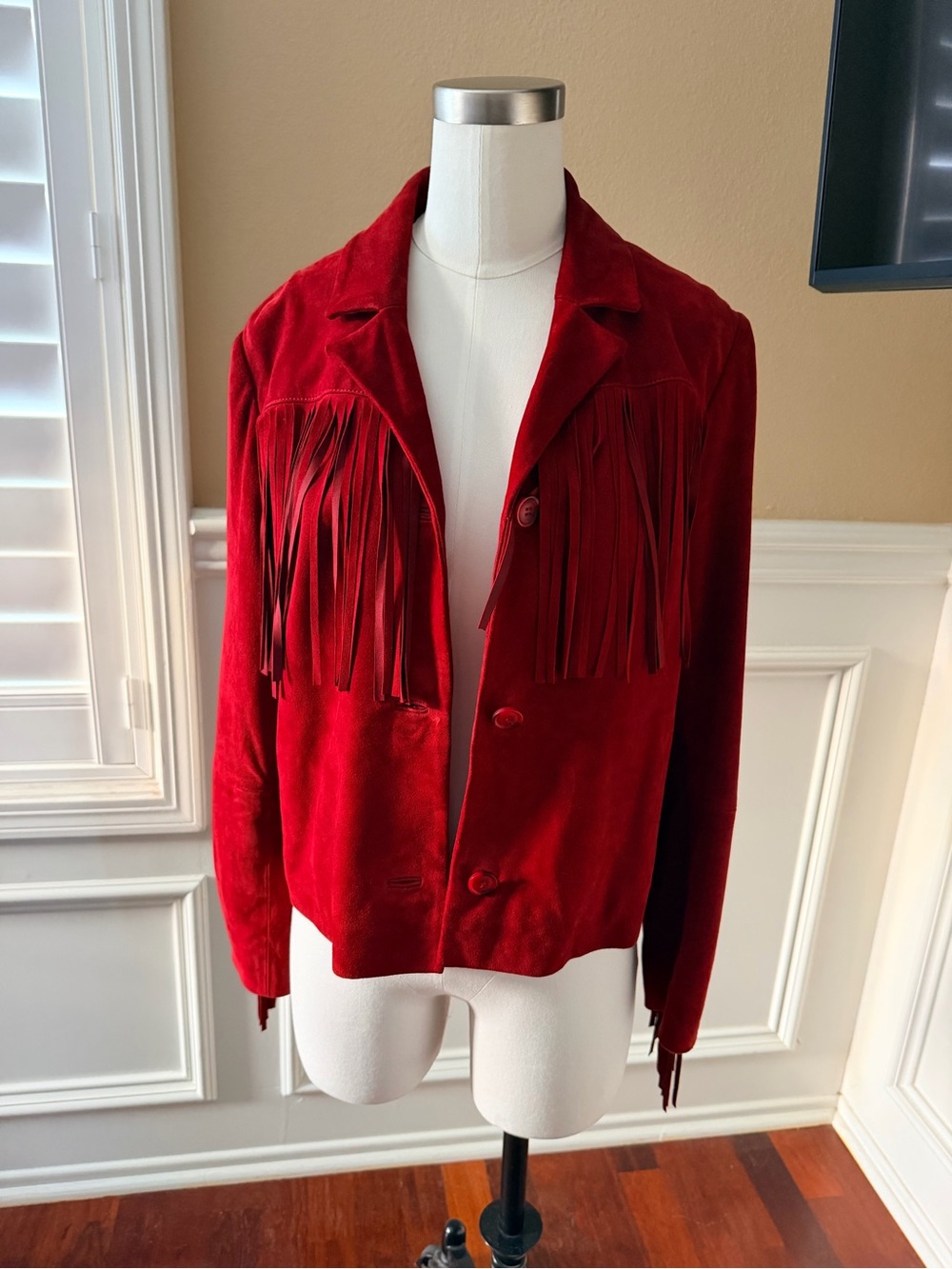 Maje Fringe Suede Jacket - Red 38